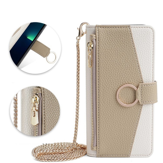 Carcasă flip pentru Xiaomi Redmi 13C / Poco C65, Wallet Zipper Pocket, cu oglindă, alb
