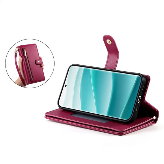 Cu clapetă pentru Xiaomi Redmi Note 14 Pro 5G / Poco X7 5G, Wallet Zipper Pocket, roșu