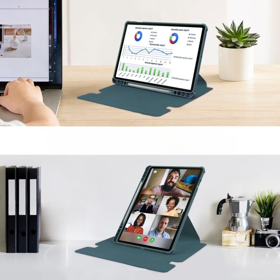Husă pentru tastatură pentru Samsung Galaxy Tab S9, Rotary 360° Leather, verde închis