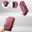 Husă CASEME pentru Samsung Galaxy A56 5G, Retro Leather Wallet, cu curea de umăr, roșu