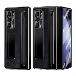 Husă din piele Leather+PC cu suport, sticlă și stylus pentru Samsung Galaxy Z Fold6 5G