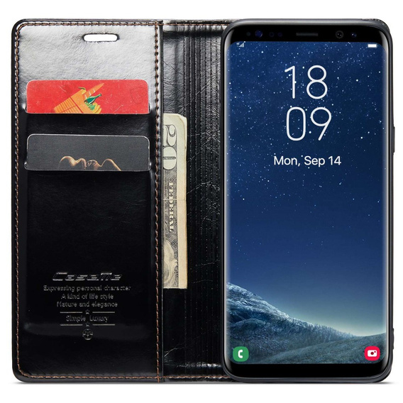 Carcasă flip CASEME pentru Samsung Galaxy S8+ Plus, Waxy Textured, negru