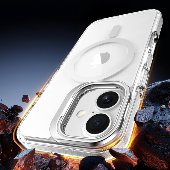 Husă pentru iPhone 17, pentru MagSafe, cu suport, transparentă cu inserții gri