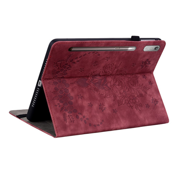 Husă cu clapetă pentru Lenovo Tab P12, flower, roșu