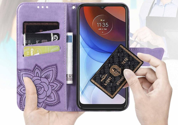Cu clapetă pentru Motorola Moto G85, Butterfly, violet