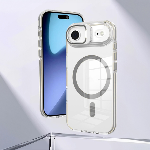 Husă pentru iPhone Air, pentru MagSafe, cu suport, transparentă cu inserții gri