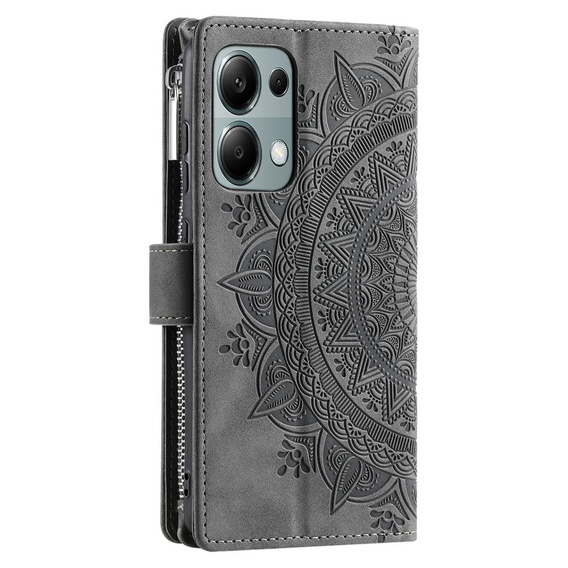 Cu clapetă pentru Xiaomi Redmi Note 13 Pro 4G, Mandala, gri