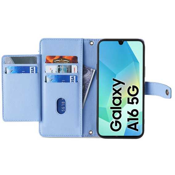 Cu clapetă pentru Samsung Galaxy A16, Wallet Zipper Pocket, albastru