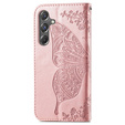 Cu clapetă pentru Samsung Galaxy A15, Butterfly Flower, roz rose gold + sticlă 9H 
