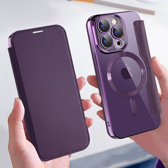 Cu clapetă pentru iPhone 15 Pro, RFID Wallet MagSafe CamShield, violet