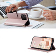 Husă cu clapetă pentru iPhone 16 Pro Max, Rhombus Crossbody Leather, roz rose gold