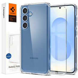 Carcasa Spigen pentru Samsung Galaxy S25+ Plus, Ultra Hybrid, transparentă + sticlă temperată 9H