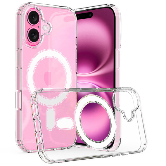 Husă magnetică MagSafe pentru iPhone 16 Plus, ERBORD CrystalMag, transparentă + sticlă pentru ecran
