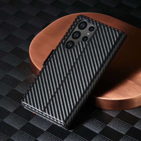Cu clapetă pentru Samsung Galaxy S23 Ultra, Carbon LC.IMEEKE, negru