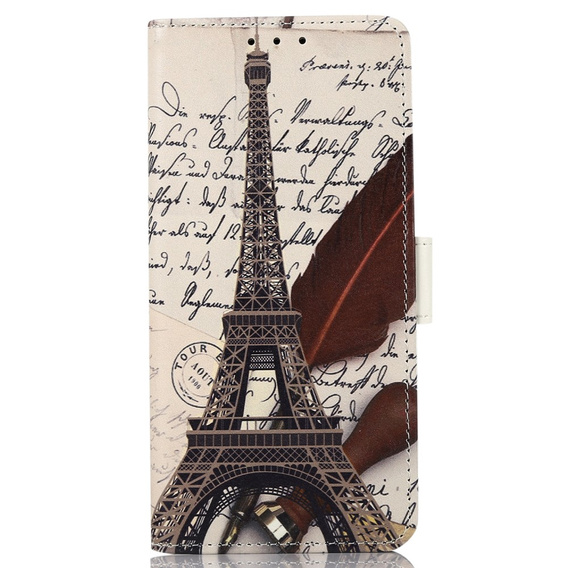 Cu clapetă pentru Motorola Moto E13, Wallet, Eiffel Tower, alb