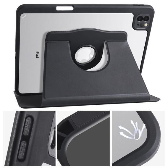 Husă pentru iPad Pro 11" 2022/2021/2020 (4/3/2 gen.), cu spațiu pentru stylus, rotativ la 360 °, negru