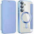 Cu clapetă pentru Samsung Galaxy S25 FE, RFID Wallet MagSafe CamShield, albastru