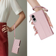Husă cu clapetă pentru Samsung Galaxy S25 Edge, Rhombus Crossbody Leather, roz rose gold