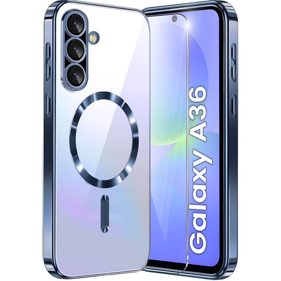 Husă pentru Samsung Galaxy A36, Electro MagSafe, albastru închis + Sticlă pentru ecran