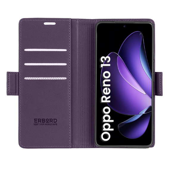 Husă pentru Oppo Reno 13, ERBORD Glossy Litchi, portofel cu clapetă, violet