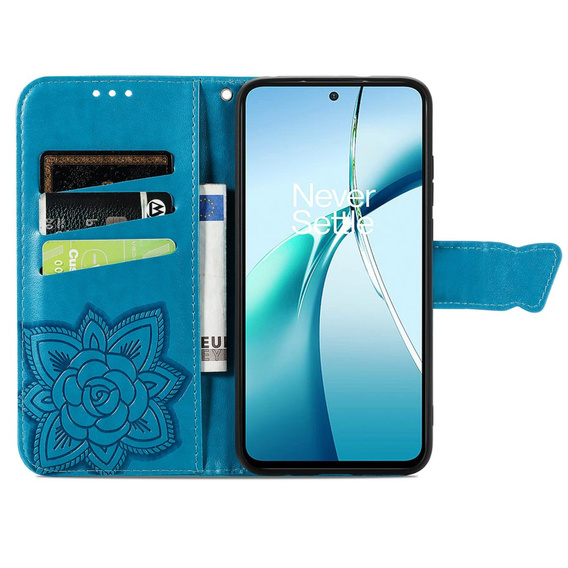 Cu clapetă pentru Xiaomi Redmi Note 14 4G, Butterfly, albastru