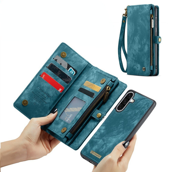 Husă CASEME pentru Samsung Galaxy A56 5G, Retro Leather Wallet, cu curea de umăr, verde