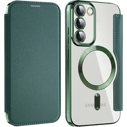 Cu clapetă pentru Samsung Galaxy S23, Wallet, MagSafe, verde
