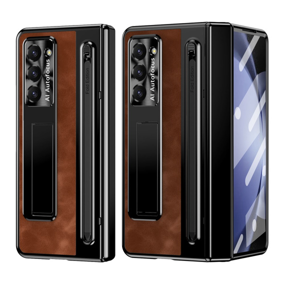 Husă cu suport din piele + PC cu geam și stylus pentru Samsung Galaxy Z Fold6 5G