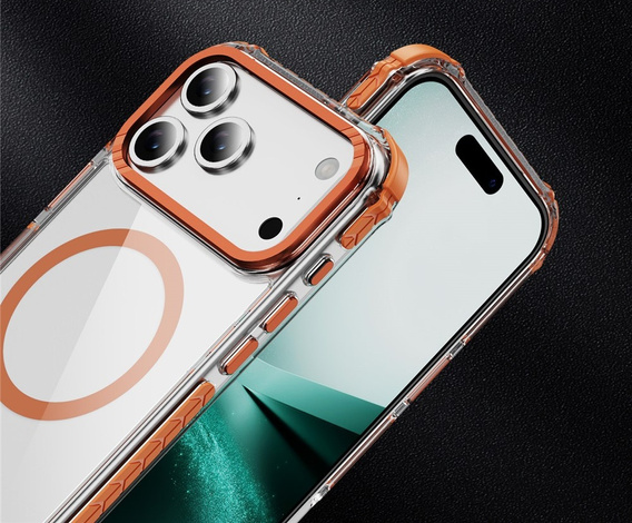 Carcasă blindată pentru MagSafe transparent cu laturi portocalii pentru iPhone 17 Pro Max