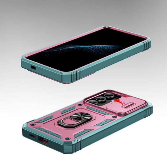 Husă blindată pentru Samsung Galaxy S24, CamShield Slide, verde / roz