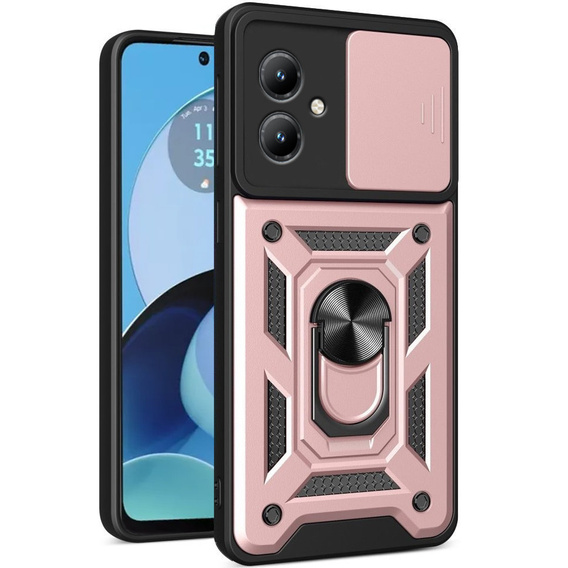Husă blindată pentru Motorola Moto G14, CamShield Slide, roz rose gold