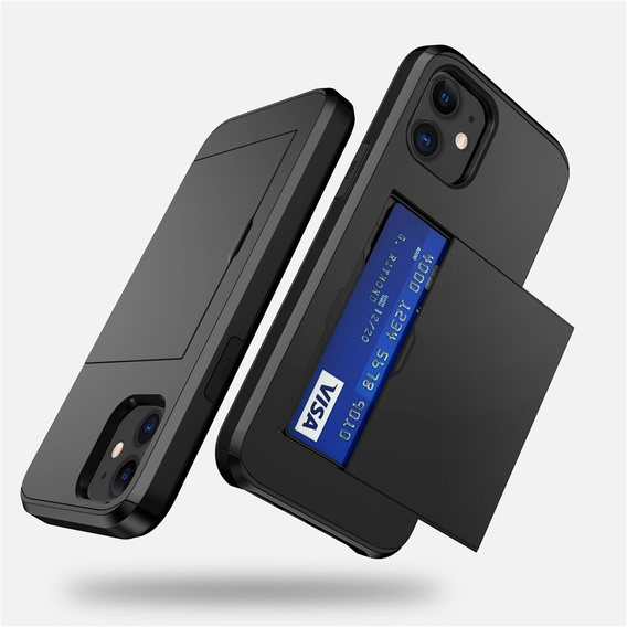 Huse pentru iPhone 11, Sliding Card Holder, negru