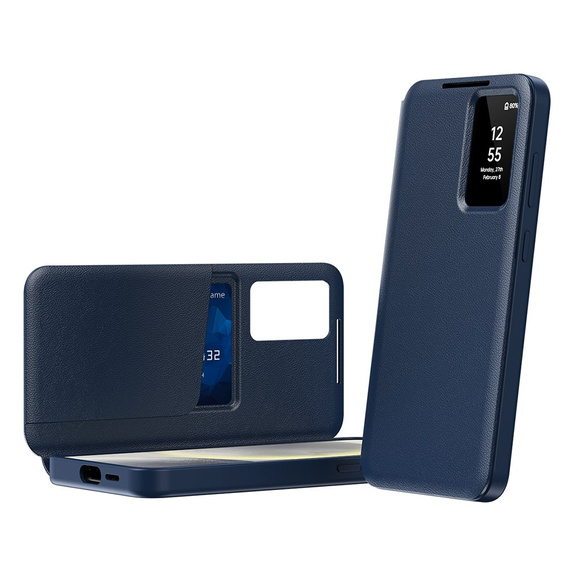 Husă cu clapetă pentru Samsung Galaxy A55 5G, Smart View Wallet, albastru
