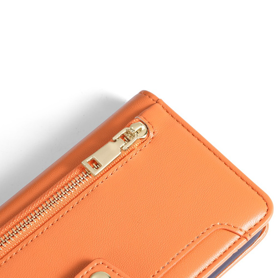 Cu clapetă pentru Oppo Reno8 T 4G, Wallet Zipper Pocket, portocaliu