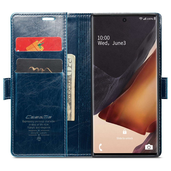 Carcasă flip CASEME pentru Samsung Galaxy Note 20 Ultra, Waxy Textured, albastru