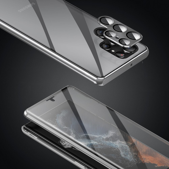 Husa pentru Samsung Galaxy S23 Ultra, Magnetic Dual Glass, de argint