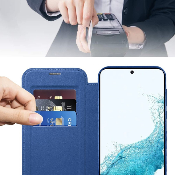 Cu clapetă pentru Samsung Galaxy S22 5G, RFID Wallet MagSafe CamShield, albastru închis