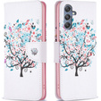 Cu clapetă pentru Samsung Galaxy M34, Wallet, colorful tree, alb
