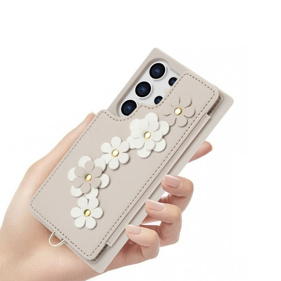 Husa pentru Samsung Galaxy S24 Ultra, Leather Flower Card Slot, bej