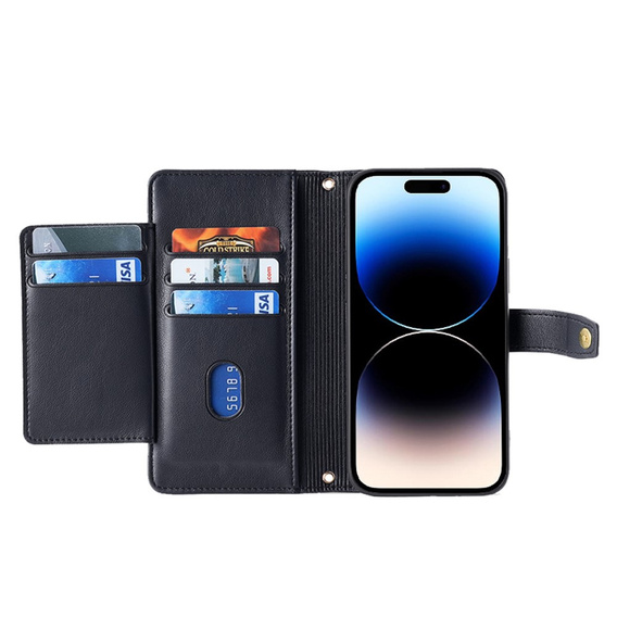 Cu clapetă pentru iPhone 14 Pro, Wallet Zipper Pocket, negru