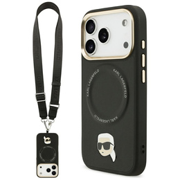 Husă Karl Metal Logo MagSafe cu curea mare Karl Lagerfeld pentru iPhone 17 Pro