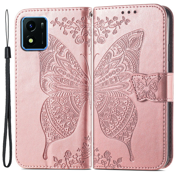 Cu clapetă pentru Vivo Y01, Butterfly, roz