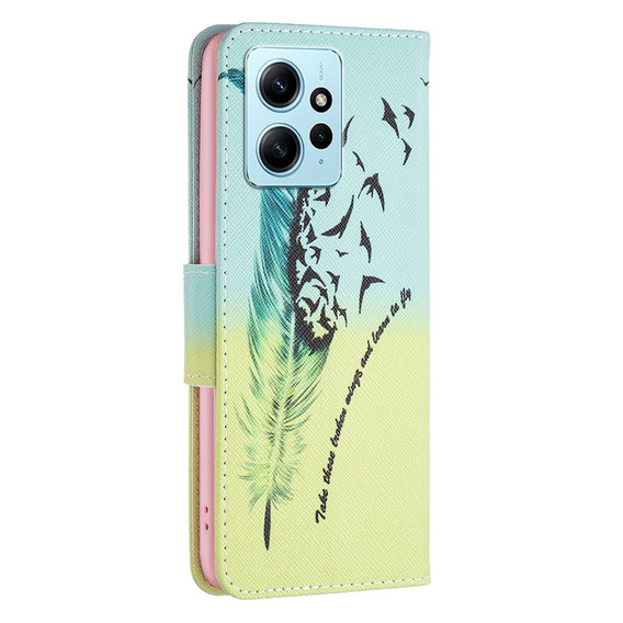 Cu clapetă pentru Xiaomi Redmi Note 12 4G, Wallet, feather, albastru