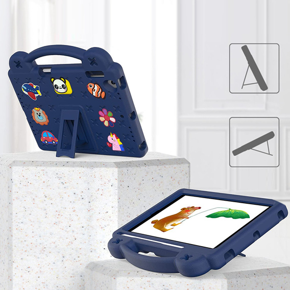 Husă pentru copii pentru iPad 9.7" 2018/2017 (6/5 gen.) / Pro 9.7" 2016, Cute Patterns, cu suport, albastru închis