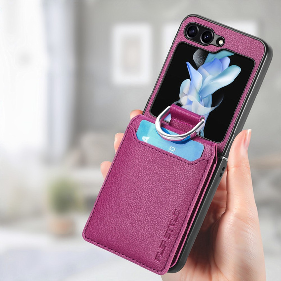 Carcasă pentru Samsung Galaxy Z Flip7 FE / Z Flip6, Card Slot Ring Case, violet
