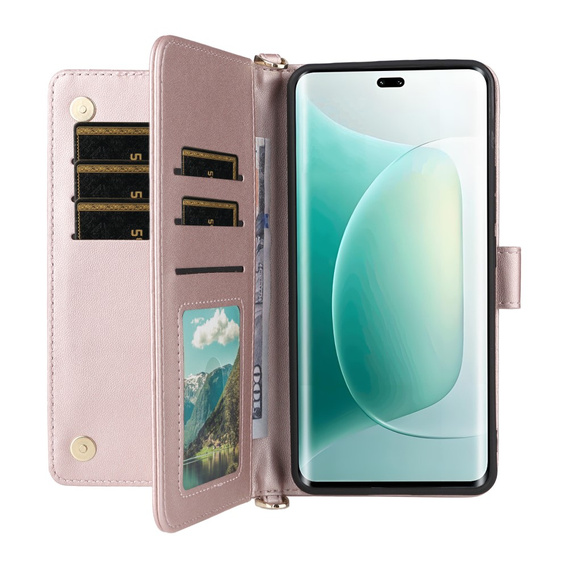 Carcasă cu clapetă pentru Honor 400 5G, Crossbody Leather Wallet, roz