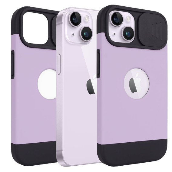 Husă ERBORD MagSafe Cam Slider, violet + sticlă pentru ecran pentru iPhone 13 / iPhone 14