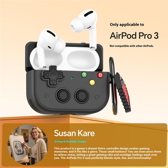 Carcasă retro pentru consolă cu etichetă în formă de inimă pentru AirPods Pro 3