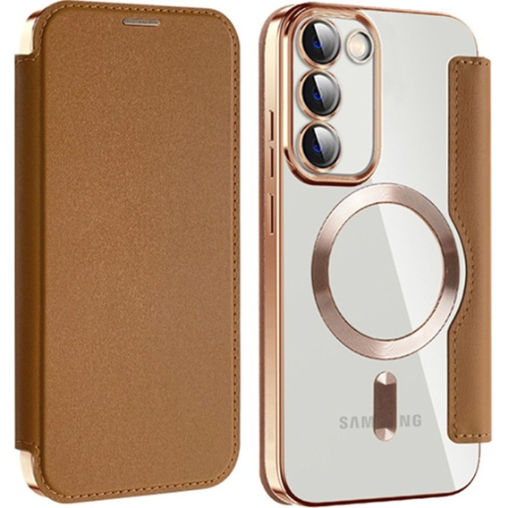 Cu clapetă pentru Samsung Galaxy S23, Wallet, MagSafe, maro