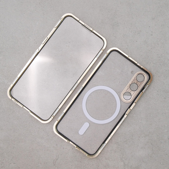 Carcasa Magnetic Dual Glass MagSafe pentru Samsung Galaxy S23, de aur
